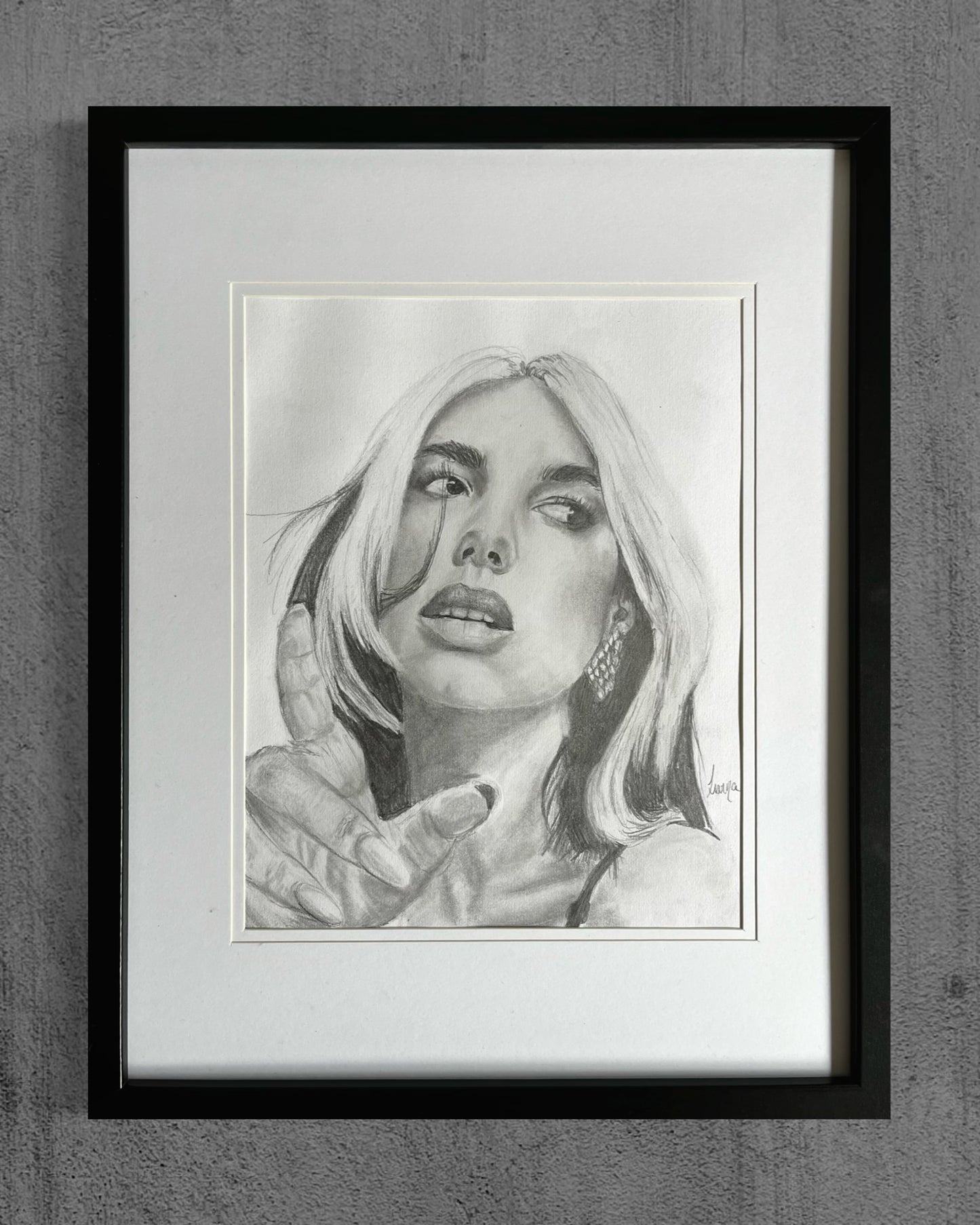 Dua Lipa framed original drawing